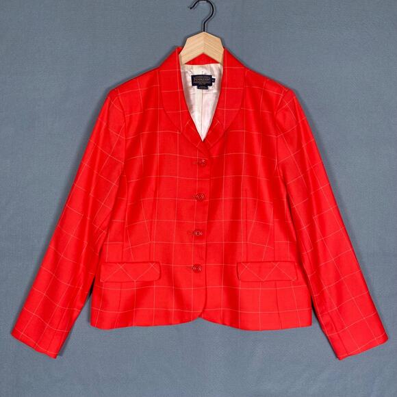 Pendleton Jackets & Blazers - Pendleton Womens Blazer Size 16 100% Virgin Wool Bright Coral Windowpane Plaid